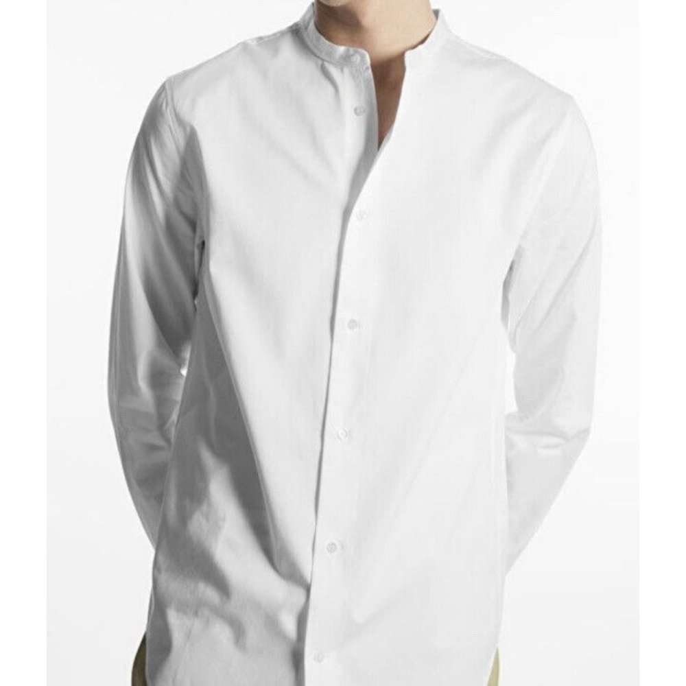 NEW COS Grandad Collarless Cotton Shirt White (Size 16.5)